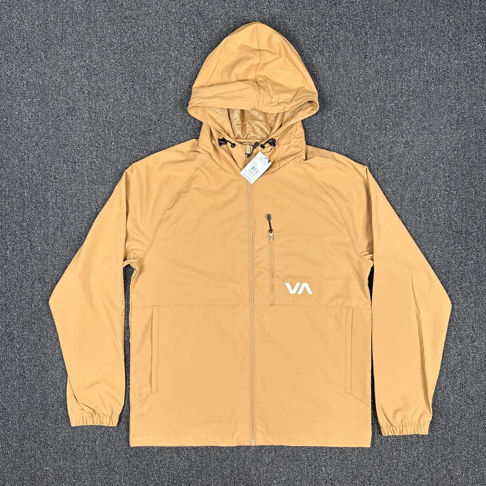 NEW RVCA Kevin Hooded Jacket Water Repellent Full Zip Beige Mens Size Medium